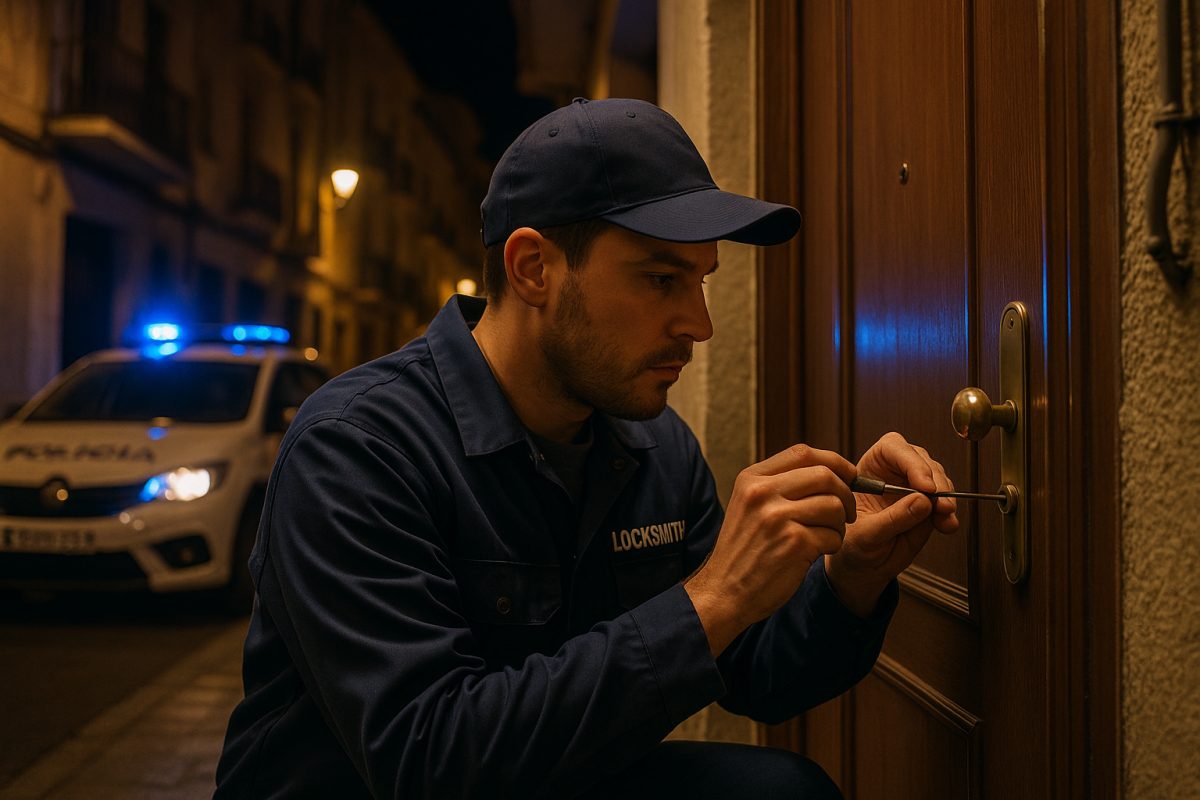 Llamada de emergencia a un cerrajero en una ciudad española de noche